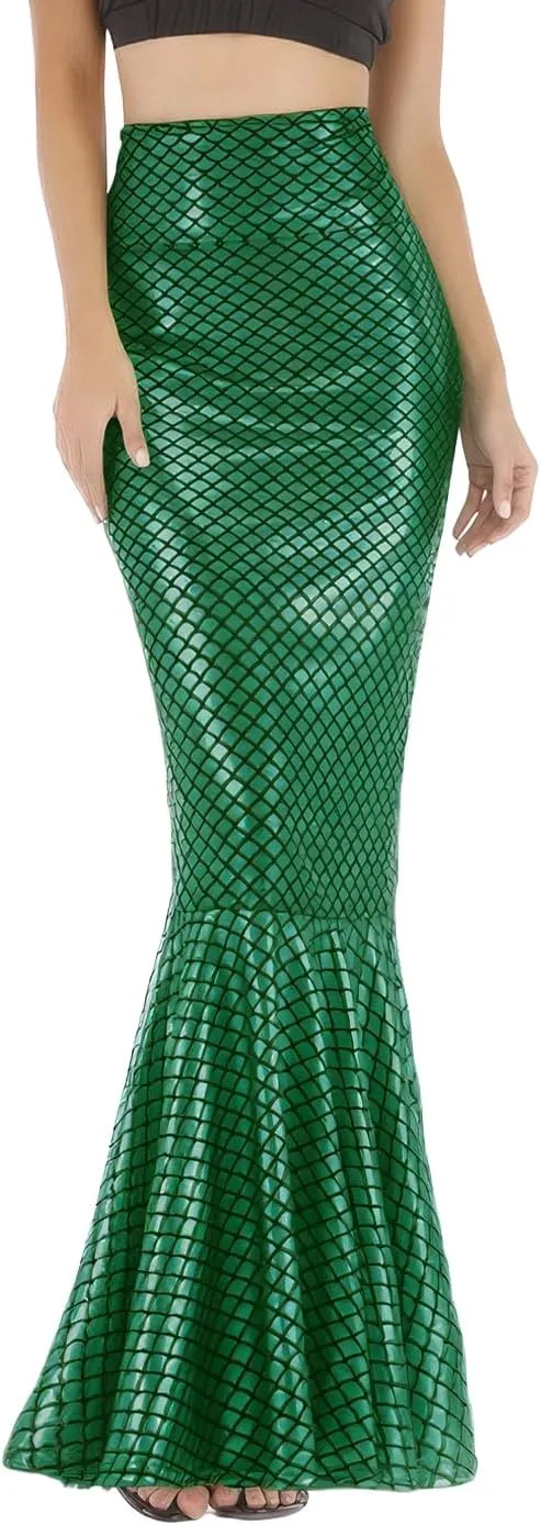 ebossy Women's High Waisted Bodycon Mermaid Fishtail Long Skirt Fancy Costume Simulated Fishscale Swing Skirt