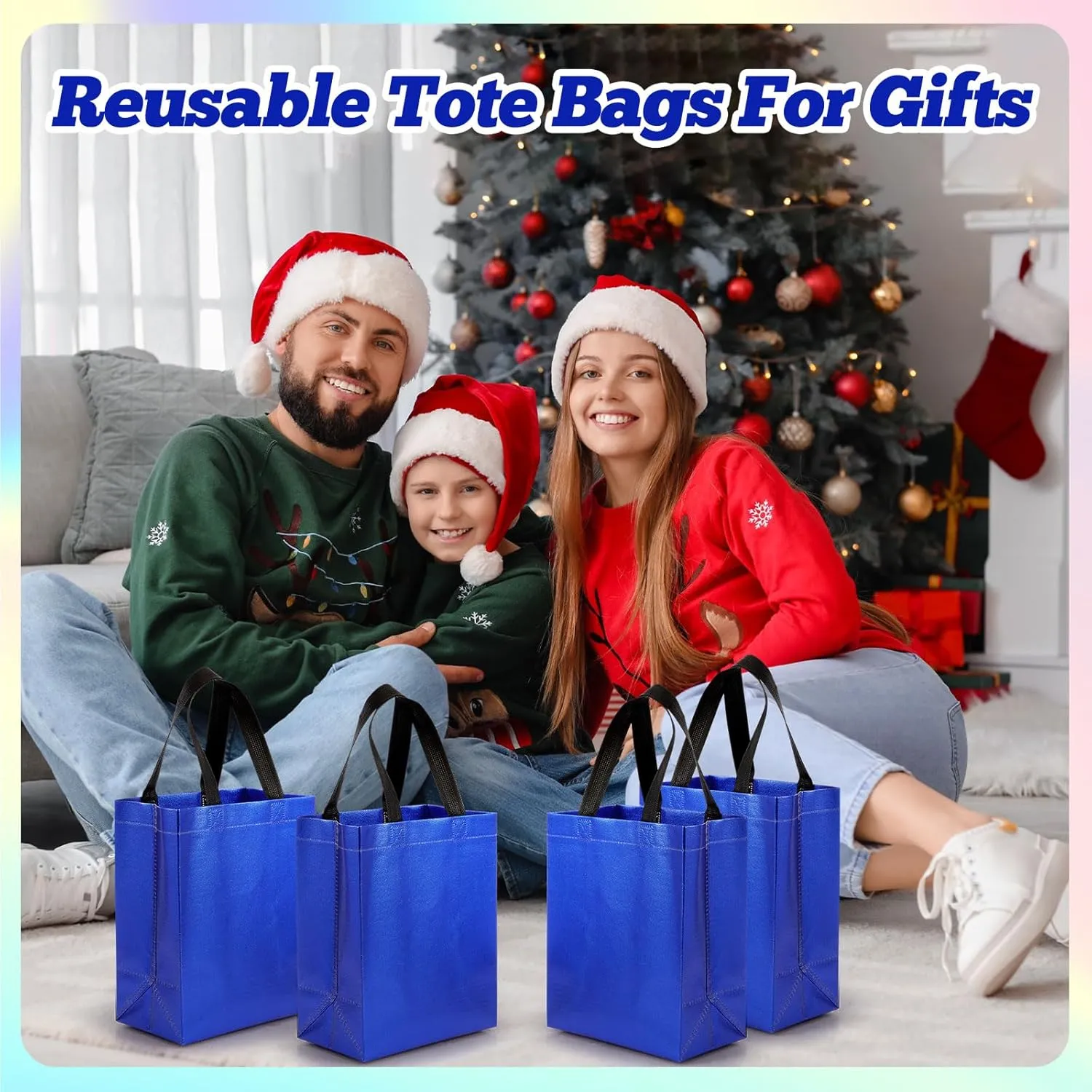 Eccliy 80 Pieces Gift Bags Set Glossy Reusable Tote with Handles Grocery Bags Bulk for Wedding, Bachelorette Party, Christmas(Medium,Blue)