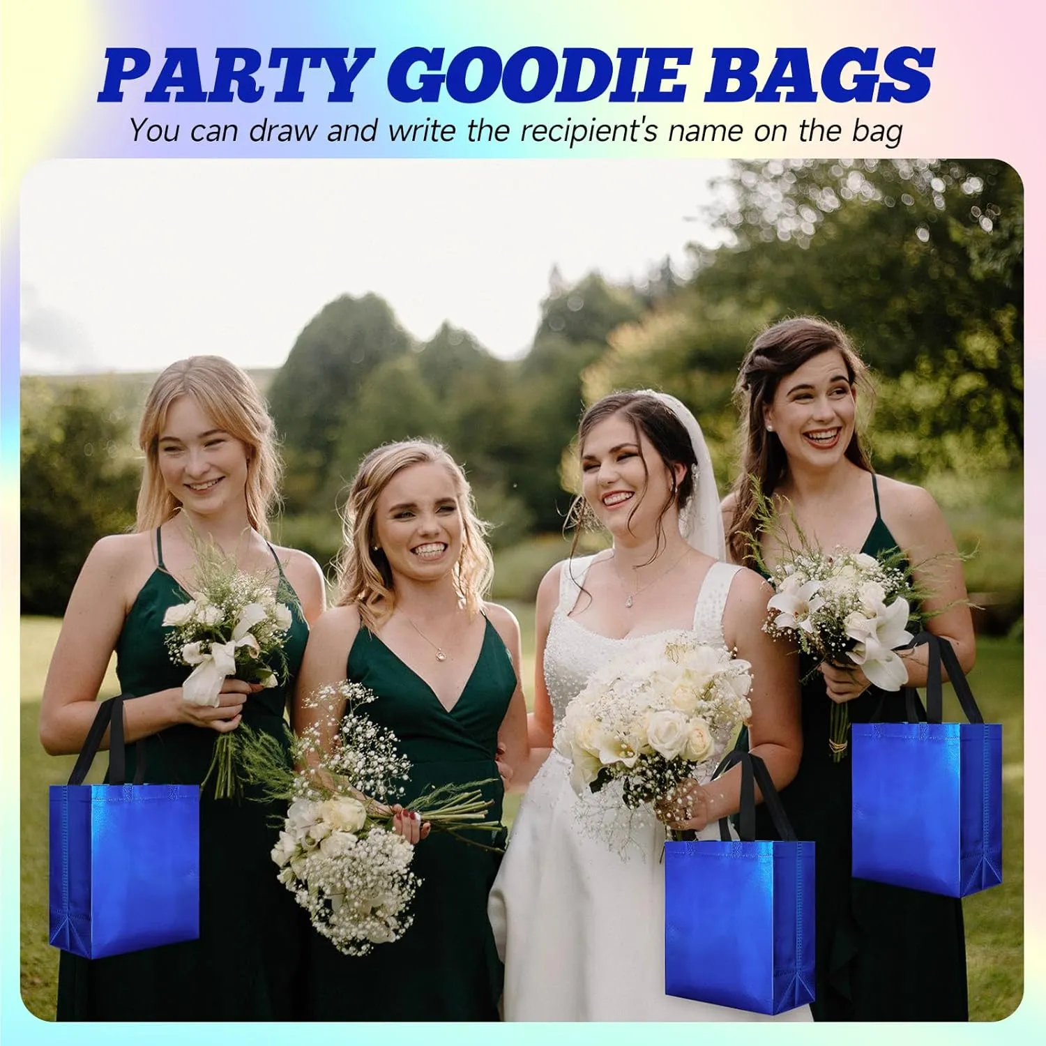 Eccliy 80 Pieces Gift Bags Set Glossy Reusable Tote with Handles Grocery Bags Bulk for Wedding, Bachelorette Party, Christmas(Medium,Blue)