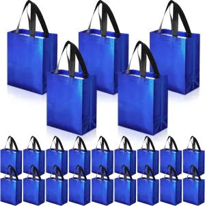 Eccliy 80 Pieces Gift Bags Set Glossy Reusable Tote with Handles Grocery Bags Bulk for Wedding, Bachelorette Party, Christmas(Medium,Blue)