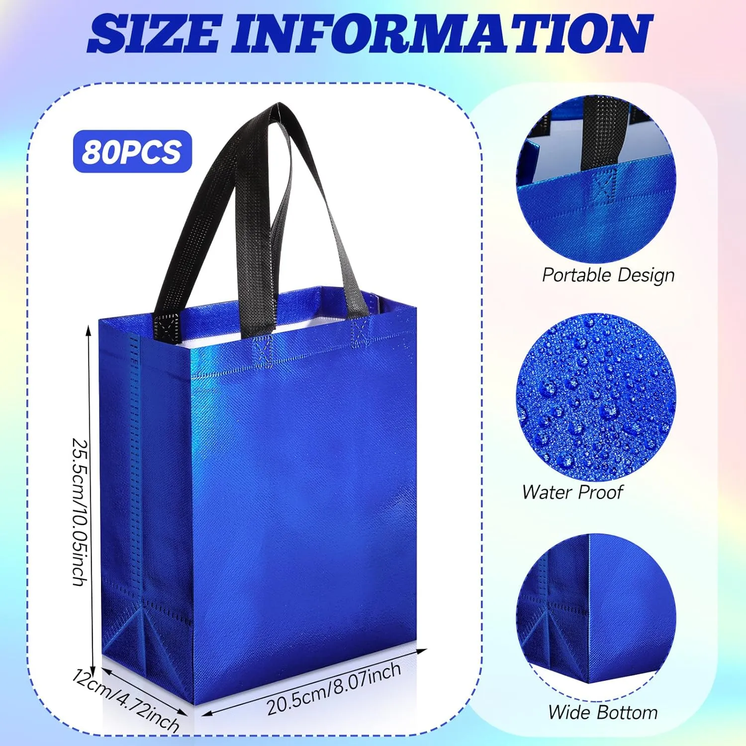 Eccliy 80 Pieces Gift Bags Set Glossy Reusable Tote with Handles Grocery Bags Bulk for Wedding, Bachelorette Party, Christmas(Medium,Blue)