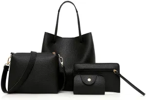 Estink Top Handle Satchel Bags Purse Set, 4 pcs Women Fashion Synthetic Leather Handbags Tote Bag Shoulder Bag (Black)