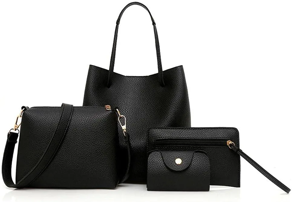Estink Top Handle Satchel Bags Purse Set, 4 pcs Women Fashion Synthetic Leather Handbags Tote Bag Shoulder Bag (Black)