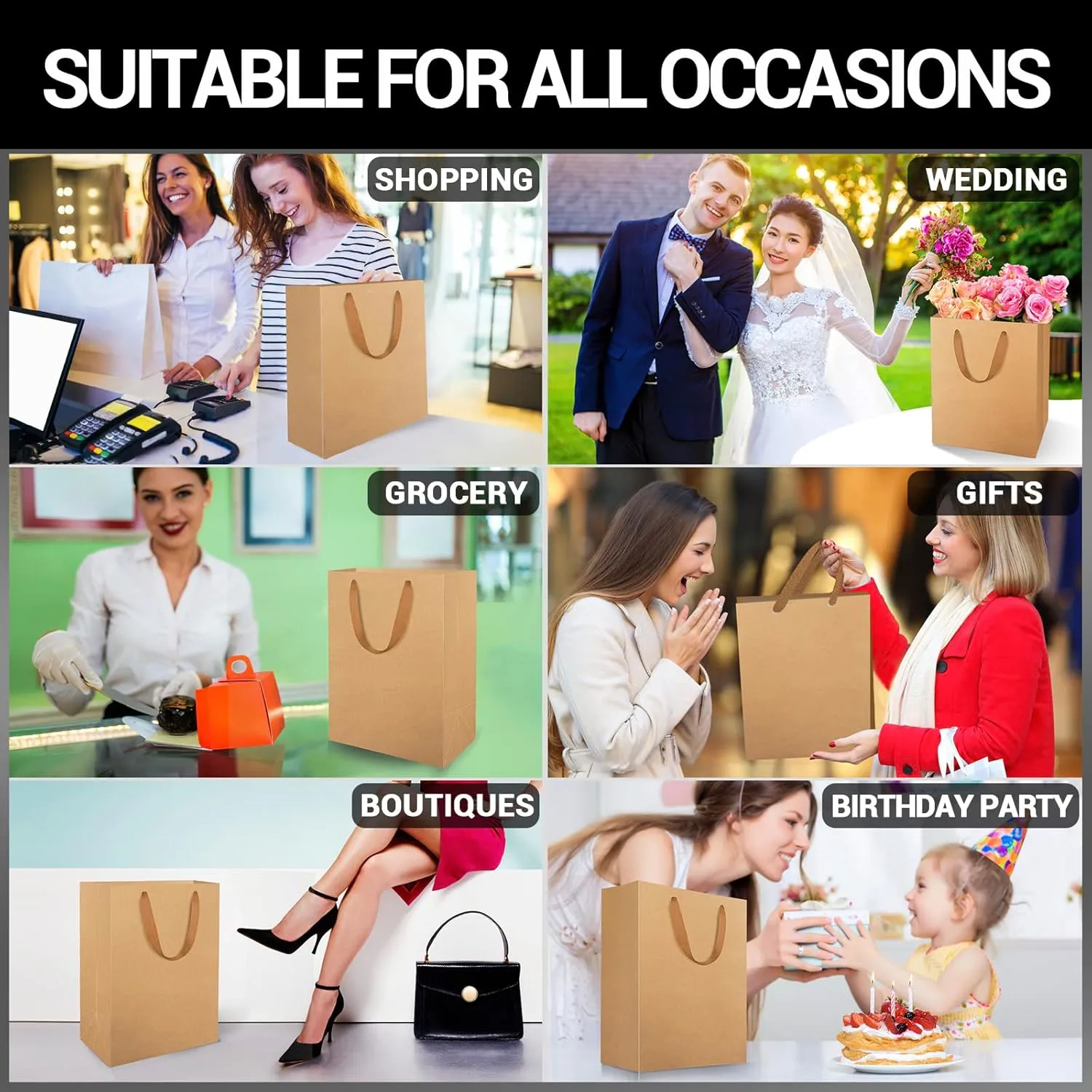 EUSOAR Large Kraft Bags with Handles, 25 Pack 9.8x5.1x12.6" Paper Gift Bags Bulk, Shopping and Merchandise Bag for Party Favors, Wedding, Boutique, Grocery, Retail, Business, Birthday