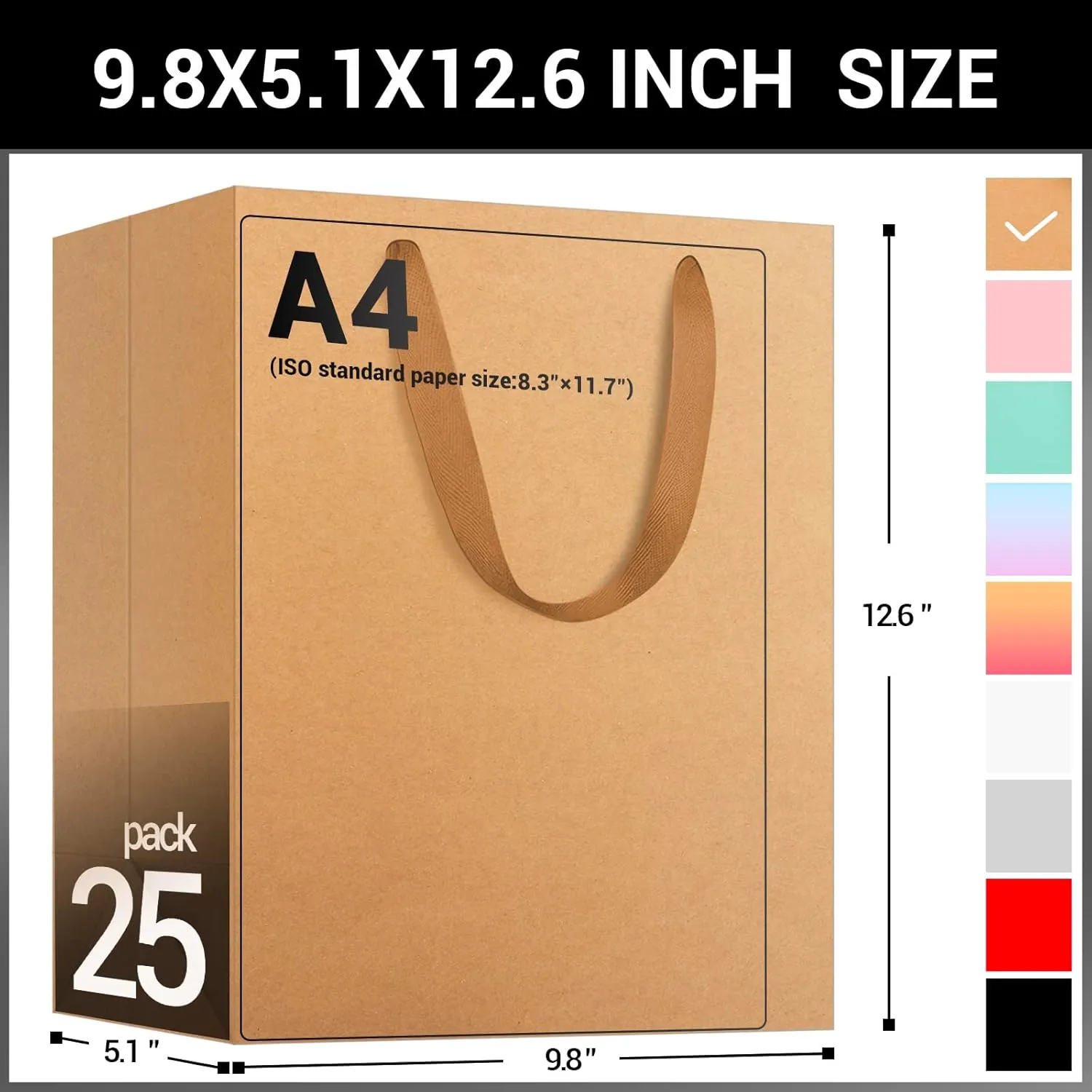 EUSOAR Large Kraft Bags with Handles, 25 Pack 9.8x5.1x12.6" Paper Gift Bags Bulk, Shopping and Merchandise Bag for Party Favors, Wedding, Boutique, Grocery, Retail, Business, Birthday