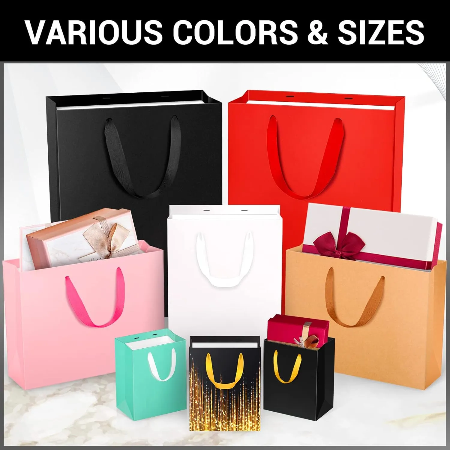 EUSOAR Large Kraft Bags with Handles, 25 Pack 9.8x5.1x12.6" Paper Gift Bags Bulk, Shopping and Merchandise Bag for Party Favors, Wedding, Boutique, Grocery, Retail, Business, Birthday