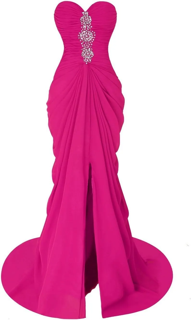 Fanciest Women's Mermaid Prom Dresses Long Beaded Split Sexy Evening Formal Gowns