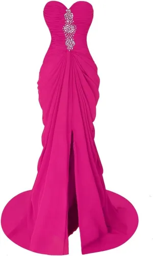 Fanciest Women's Mermaid Prom Dresses Long Beaded Split Sexy Evening Formal Gowns