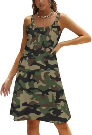 Fashion Summer Loose Sling Dress Women's Casual Beach Sundress, Sleeveless Swing Dress Beachwear Coverups Tank Dress