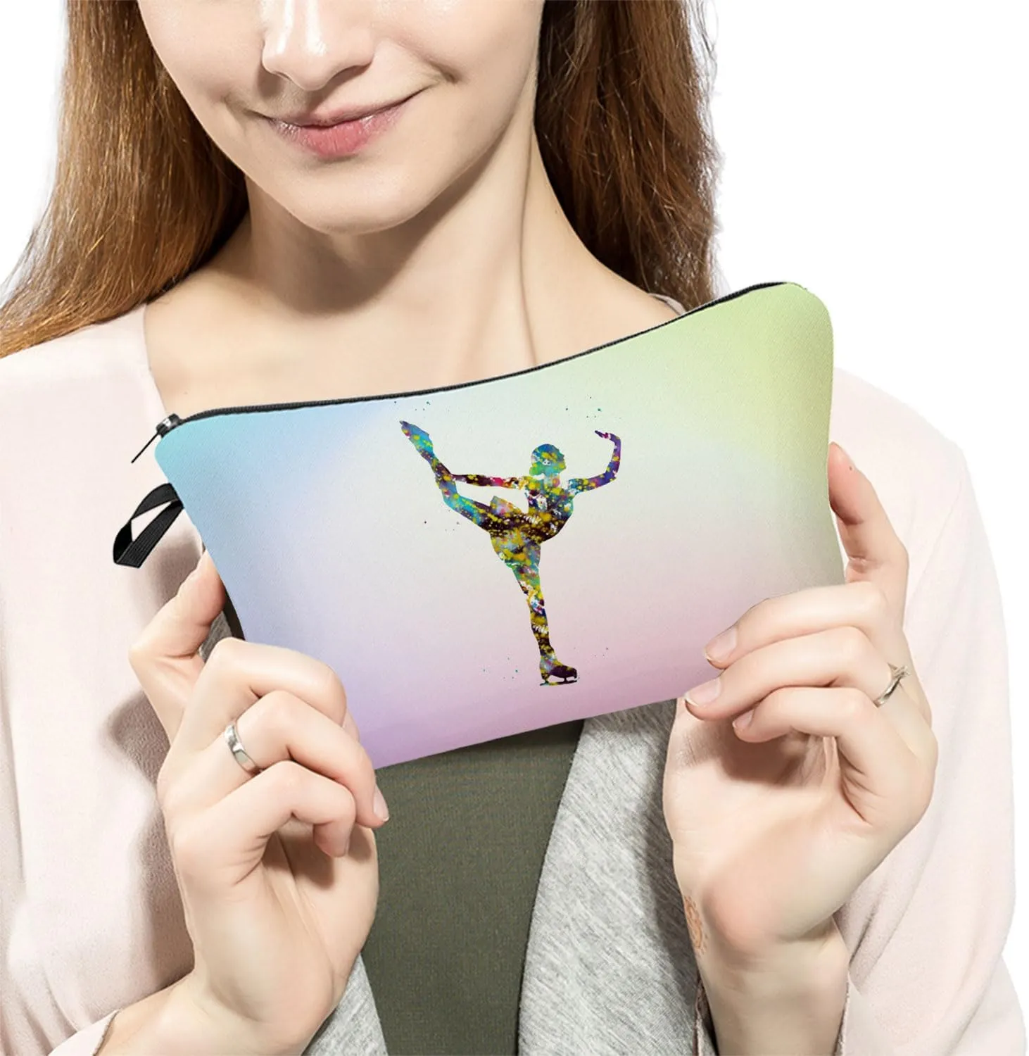 Figure Skating Makeup Bag Cute Small Makeup Organizer Bag Travel Toiletry Zipper Pouch Birthday Christmas Gift for Figure Skaters Figure Skating Cosmetic Bag for Women