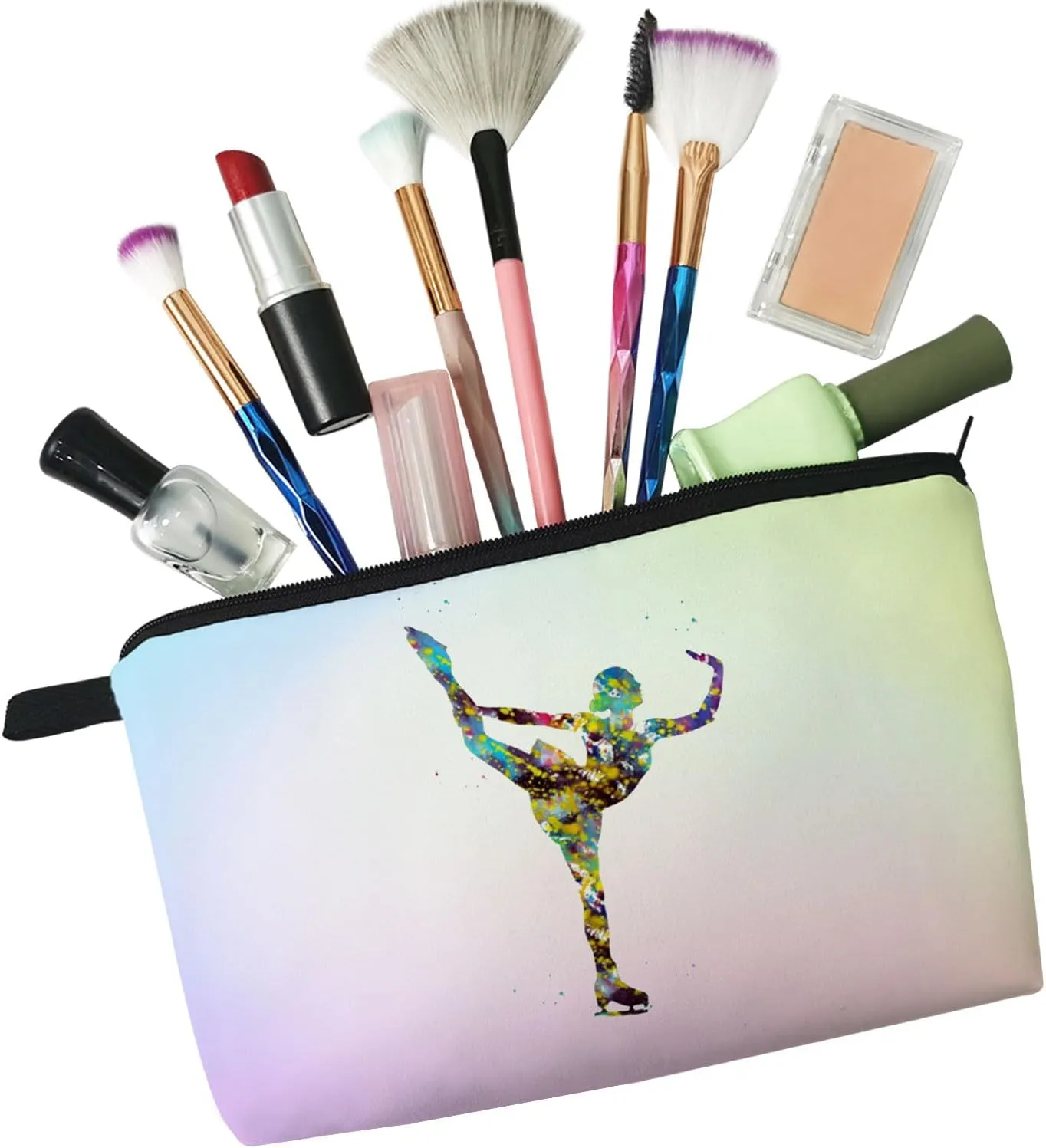 Figure Skating Makeup Bag Cute Small Makeup Organizer Bag Travel Toiletry Zipper Pouch Birthday Christmas Gift for Figure Skaters Figure Skating Cosmetic Bag for Women