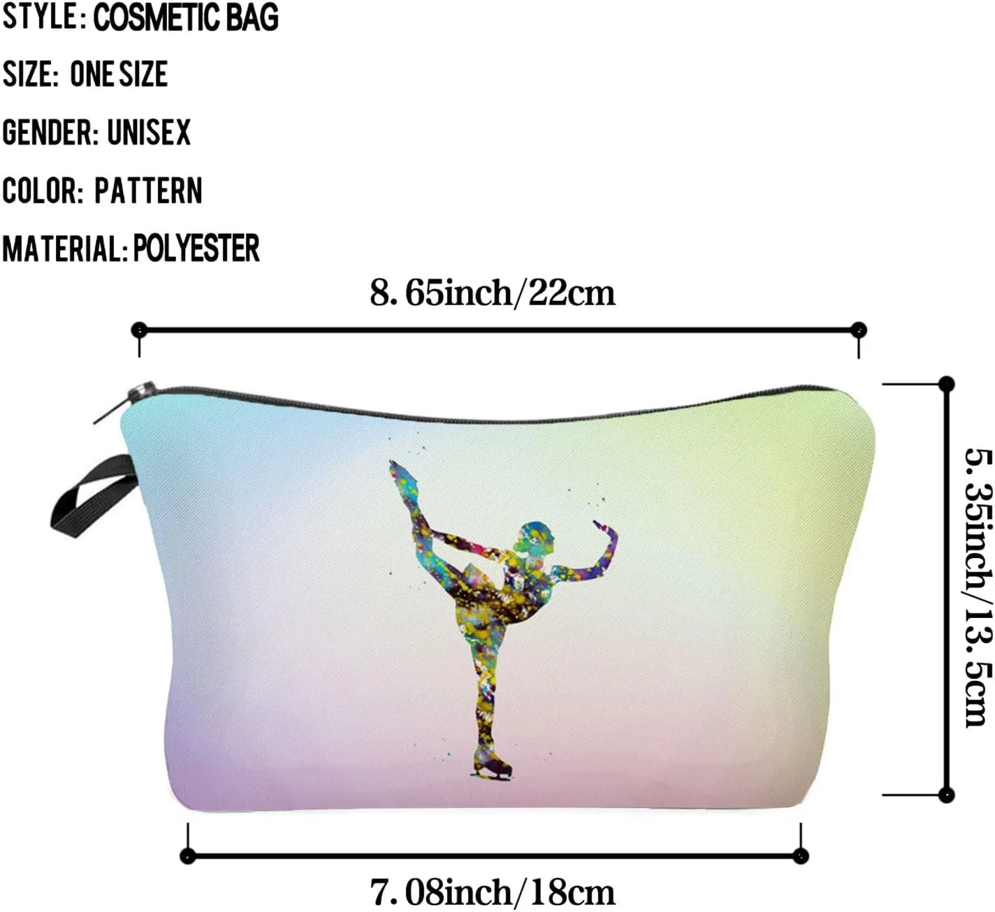 Figure Skating Makeup Bag Cute Small Makeup Organizer Bag Travel Toiletry Zipper Pouch Birthday Christmas Gift for Figure Skaters Figure Skating Cosmetic Bag for Women