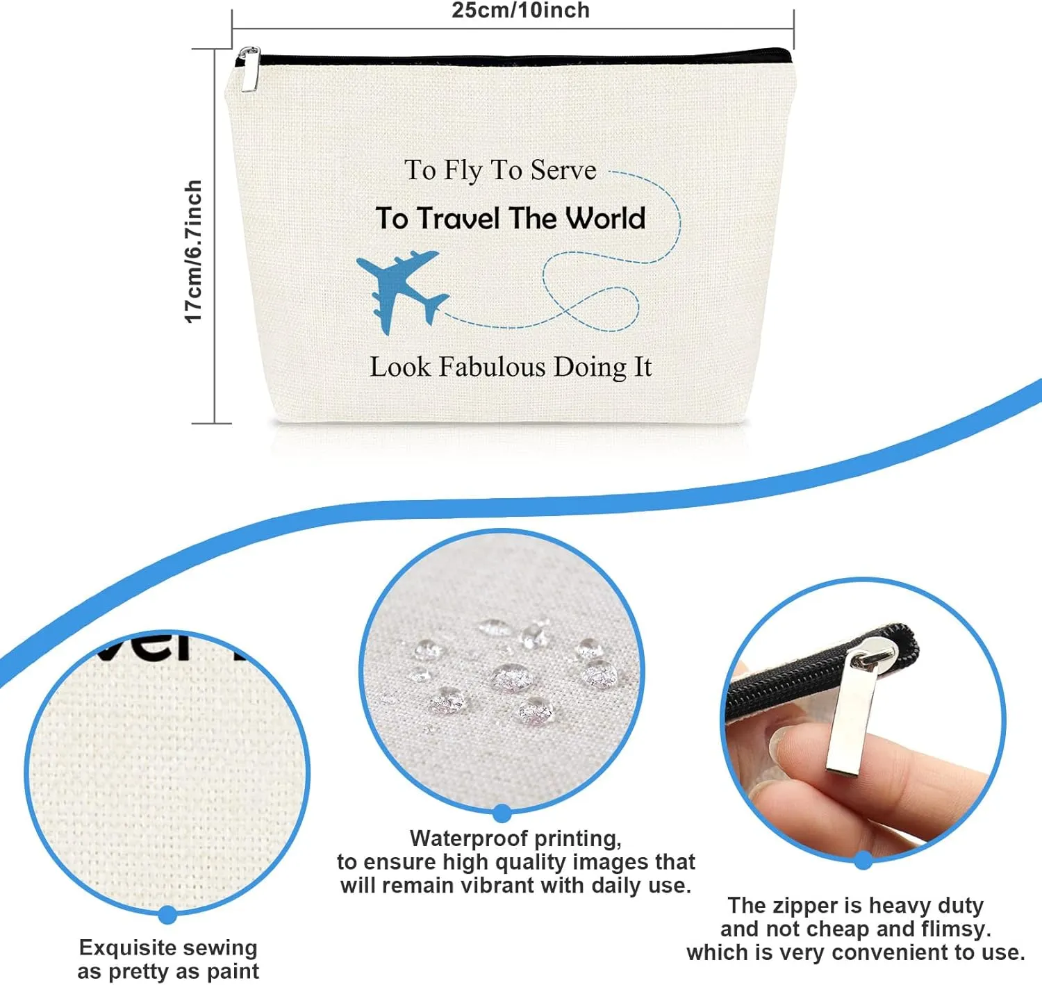 Flight Attendant Gift for Women Makeup Bag Airplane Attendant Gift Pilot Gift Flight School Graduation Gift Travel Cosmetic Bag Flight Attendant Appreciation Gift Airplane Attendant Birthday Gift