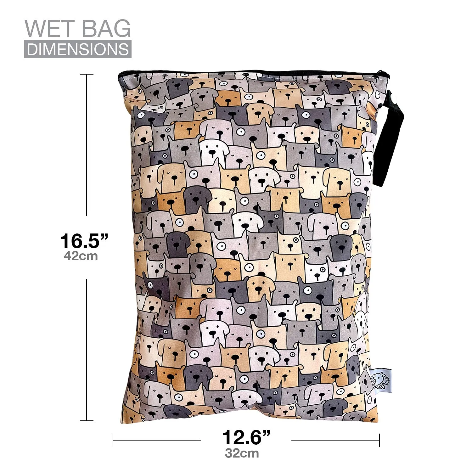 FLOCK THREE Washable and Reusable Wet Bag Diaper Bag Water Resistant Swimming Bag Travel Toiletries Pouch Yoga Gym Bag Cute Pugs 12.6'' x 16.5''