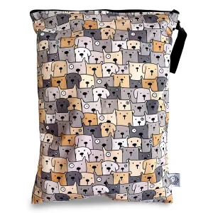 FLOCK THREE Washable and Reusable Wet Bag Diaper Bag Water Resistant Swimming Bag Travel Toiletries Pouch Yoga Gym Bag Cute Pugs 12.6'' x 16.5''