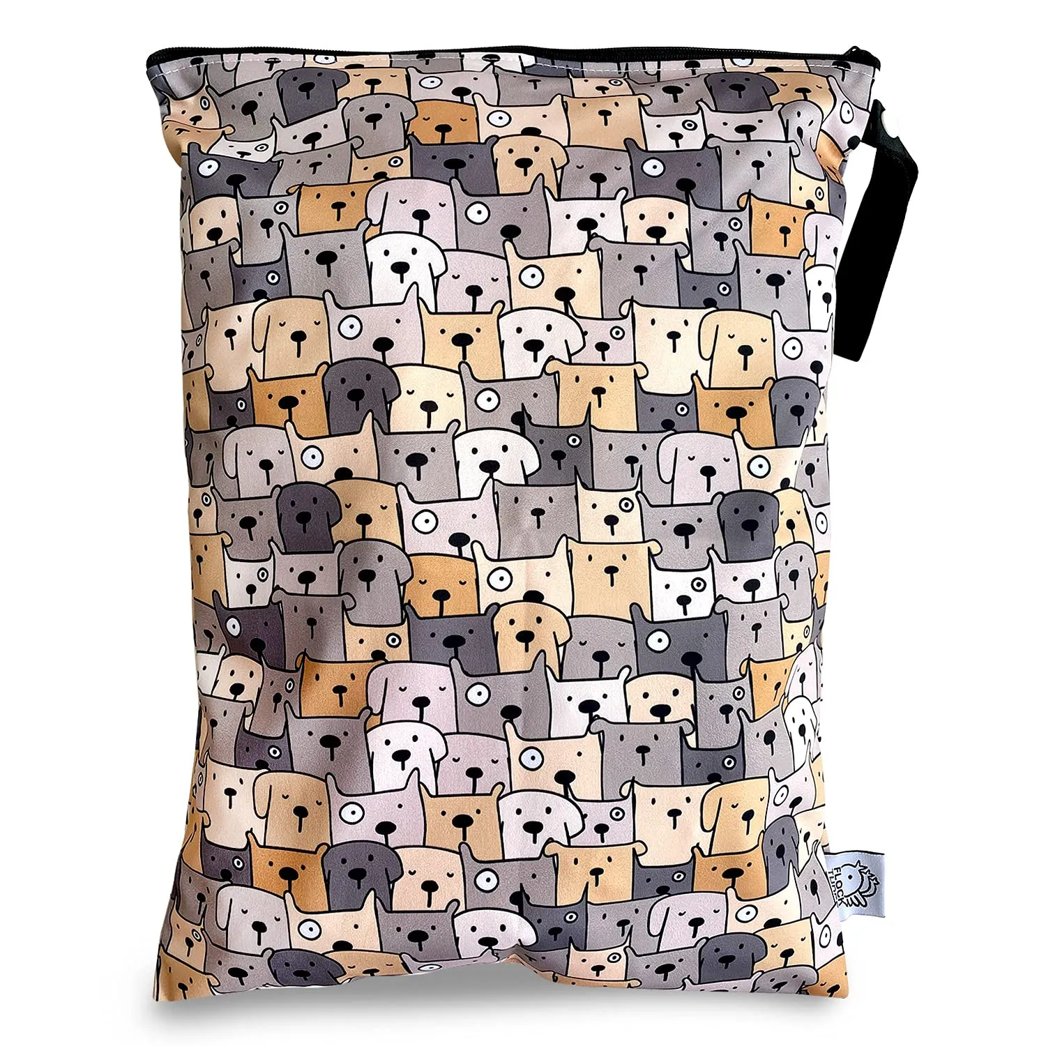 FLOCK THREE Washable and Reusable Wet Bag Diaper Bag Water Resistant Swimming Bag Travel Toiletries Pouch Yoga Gym Bag Cute Pugs 12.6'' x 16.5''