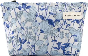 Floral Cosmetic Bag,Large Aesthetic Makeup Bag,Preppy Skincare Organizer,Makeup Pouch For Purse,Personal Item Bag,Cosmetic Bag Zipper Purse Travel Bag (Blue#1)