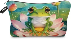 Frog Gift Cartoon Frog Makeup Bag Cute Small Organizer Bag Travel Toiletry Zipper Pouch Cartoon Frogs Cosmetic Bag Birthday Christmas Gift for Frog Lovers Women Friends