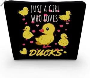 Funny Duck Present Just Lovs Ducks Makeup Bag Cute Small Cosmetic Bag Black Canvas Toiletry Organizer Zipper Pouch Birthday Present for Duck Lovers Women Friends