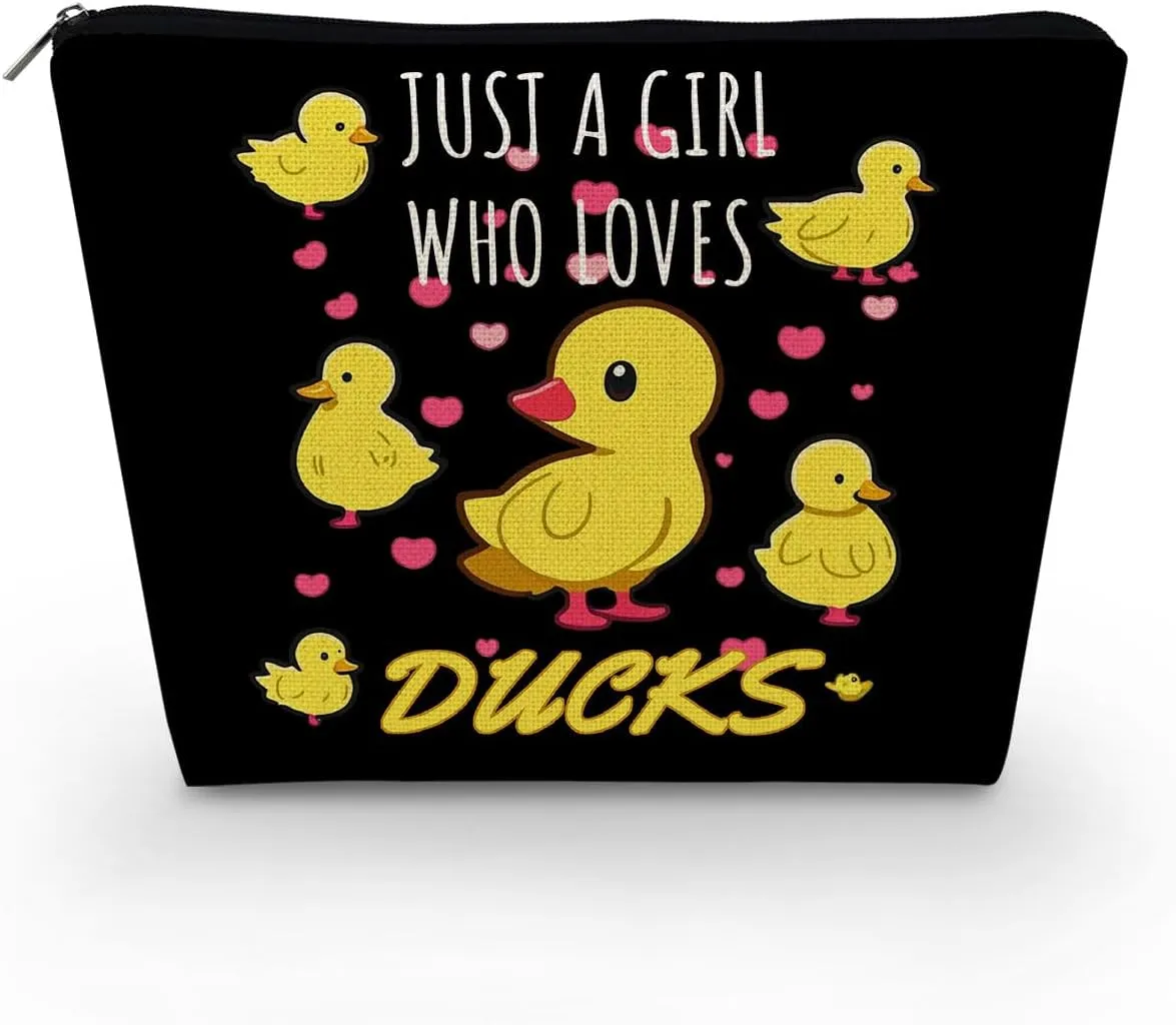 Funny Duck Present Just Lovs Ducks Makeup Bag Cute Small Cosmetic Bag Black Canvas Toiletry Organizer Zipper Pouch Birthday Present for Duck Lovers Women Friends