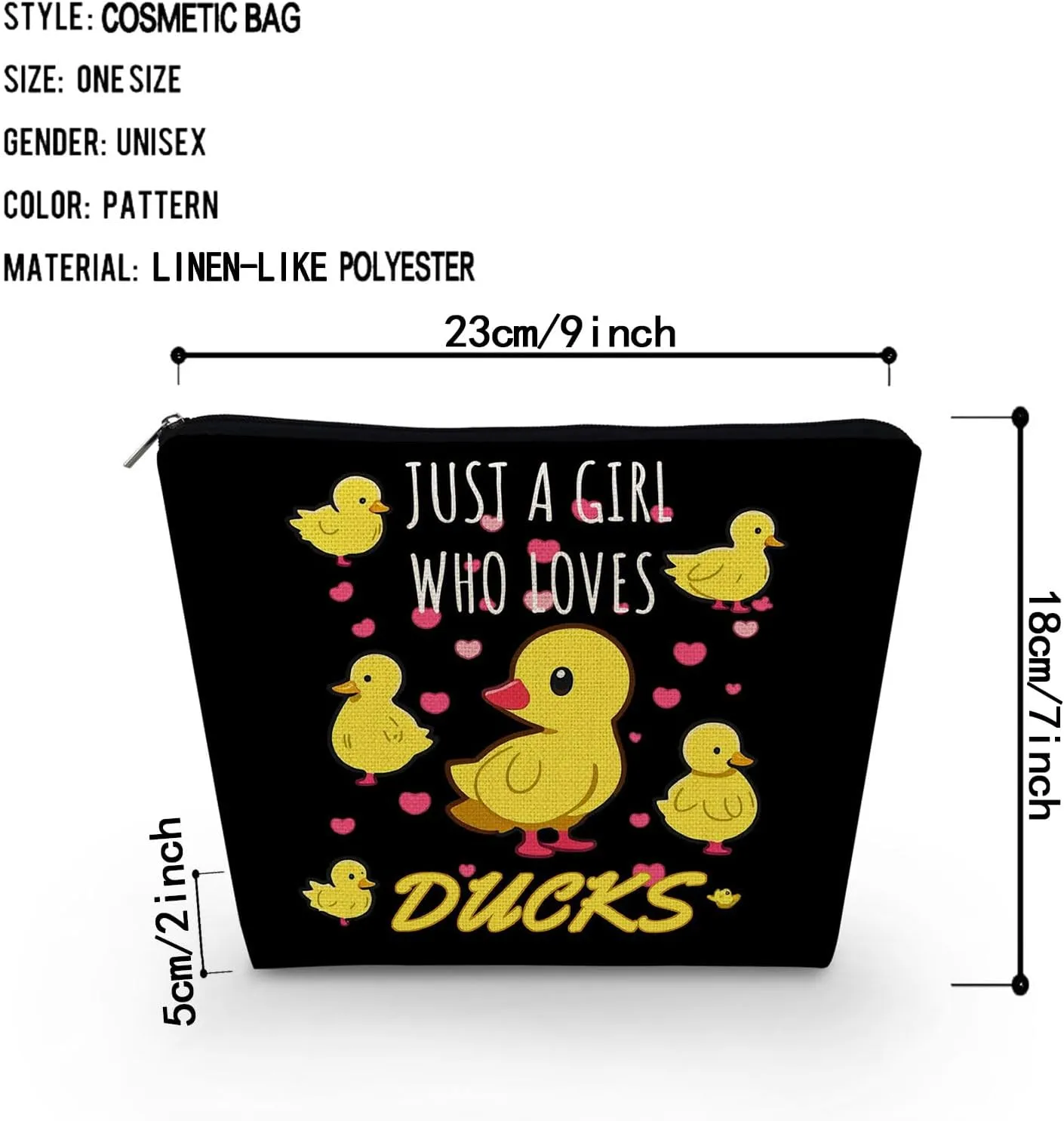 Funny Duck Present Just Lovs Ducks Makeup Bag Cute Small Cosmetic Bag Black Canvas Toiletry Organizer Zipper Pouch Birthday Present for Duck Lovers Women Friends