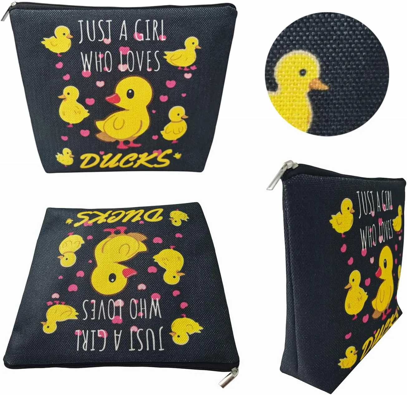 Funny Duck Present Just Lovs Ducks Makeup Bag Cute Small Cosmetic Bag Black Canvas Toiletry Organizer Zipper Pouch Birthday Present for Duck Lovers Women Friends