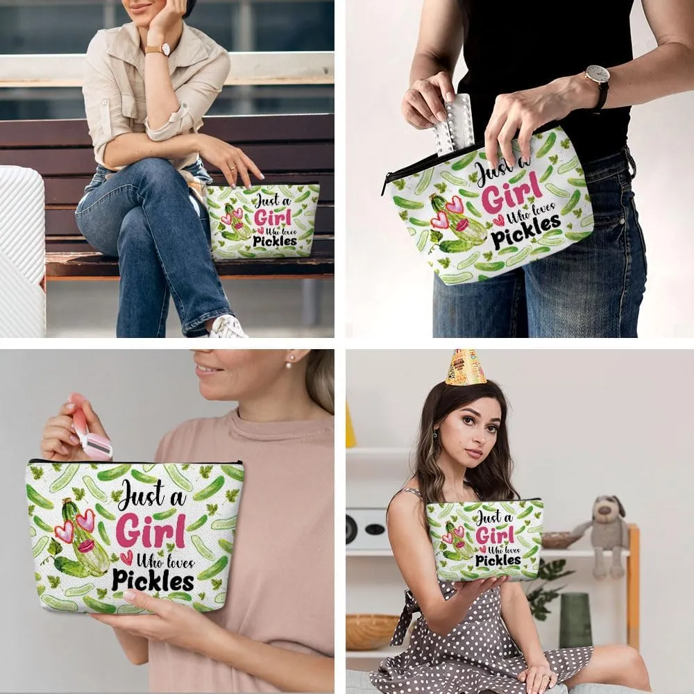 Funny Girl Loves Pickles, Pickle Gifts, Pickle Gifts for Pickle Lovers, Makeup Bag Funny Cosmetic Bag Travel Toiletry Bag for Women Sister Teens Best Friend Birthday Friendship Christmas