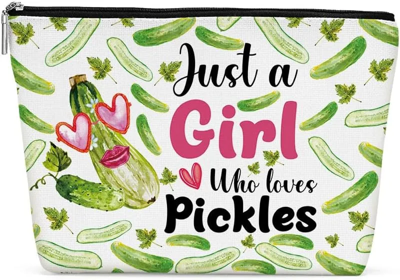 Funny Girl Loves Pickles, Pickle Gifts, Pickle Gifts for Pickle Lovers, Makeup Bag Funny Cosmetic Bag Travel Toiletry Bag for Women Sister Teens Best Friend Birthday Friendship Christmas