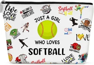 Funny Girl Loves Softball Cosmetic Bag for Women, Softball Gifts, Softball Lovers Gifts Makeup Bag Cosmeticcase for Sport Softball Coach Teacher Friend Birthday Friendship Christmas
