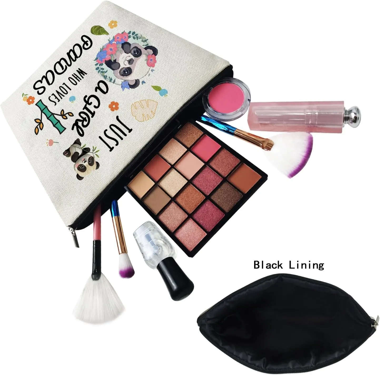 Funny Panda Present Just Love Pandas Makeup Bag Cute Small Cosmetic Bag Travel Toiletry Zipper Pouch Birthday Present for Pandas Lovers Women Friends
