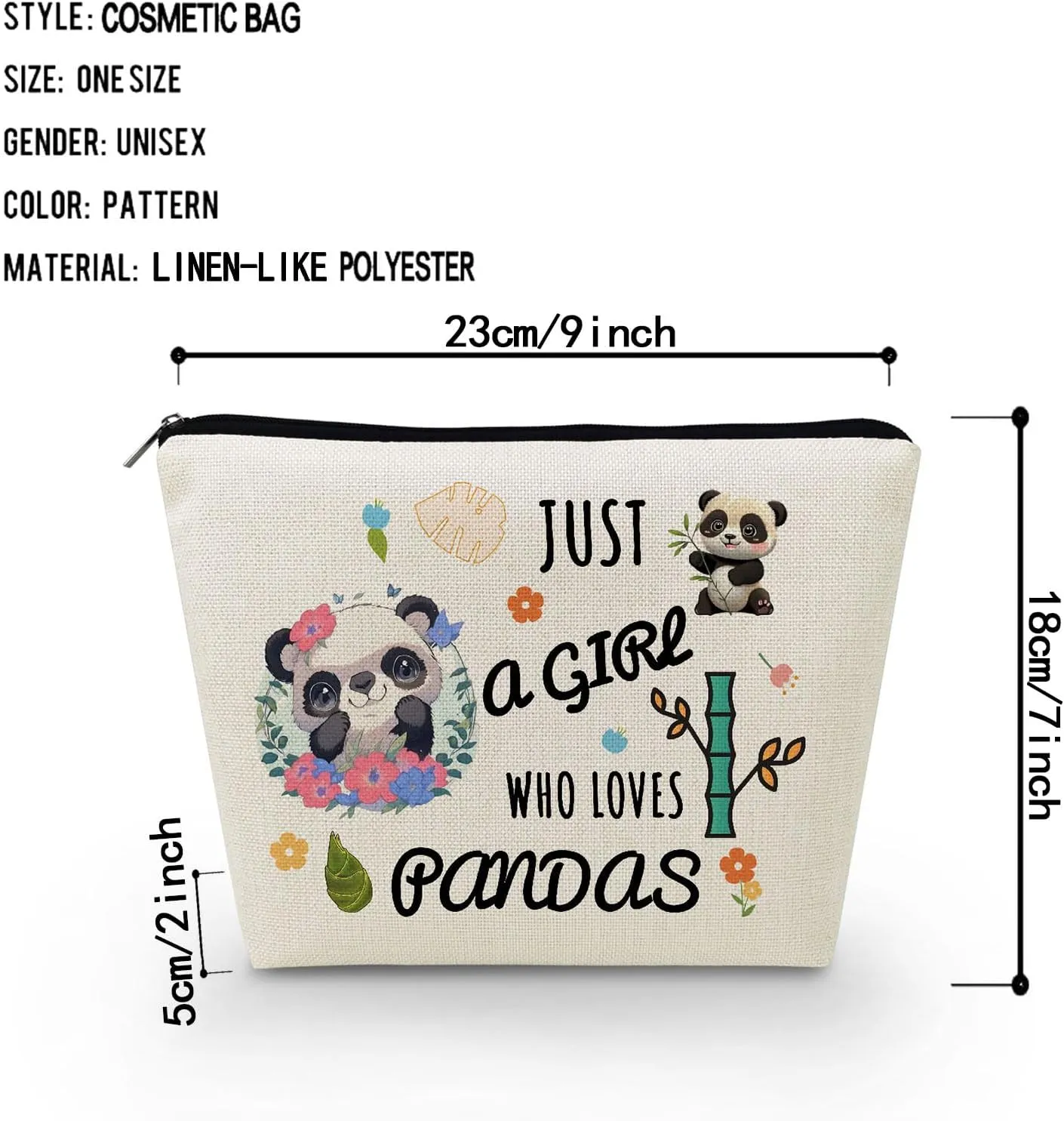 Funny Panda Present Just Love Pandas Makeup Bag Cute Small Cosmetic Bag Travel Toiletry Zipper Pouch Birthday Present for Pandas Lovers Women Friends