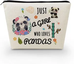 Funny Panda Present Just Love Pandas Makeup Bag Cute Small Cosmetic Bag Travel Toiletry Zipper Pouch Birthday Present for Pandas Lovers Women Friends