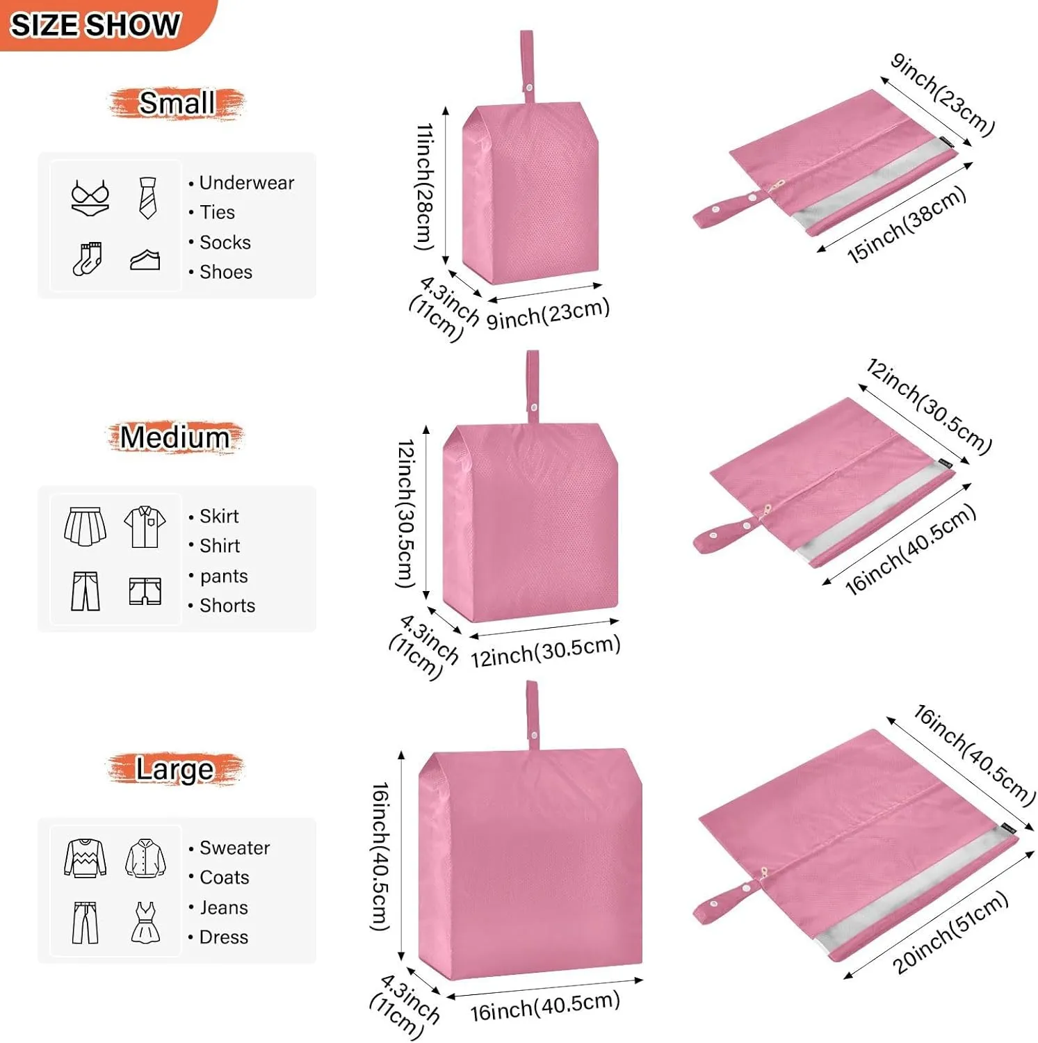 Garment Bag Closet Storage, Luggage Space Saver, Pale Violet Red, Waterproof, 3 Set Travel Packing Cubes For Suitcases, Luggages Management Personnel