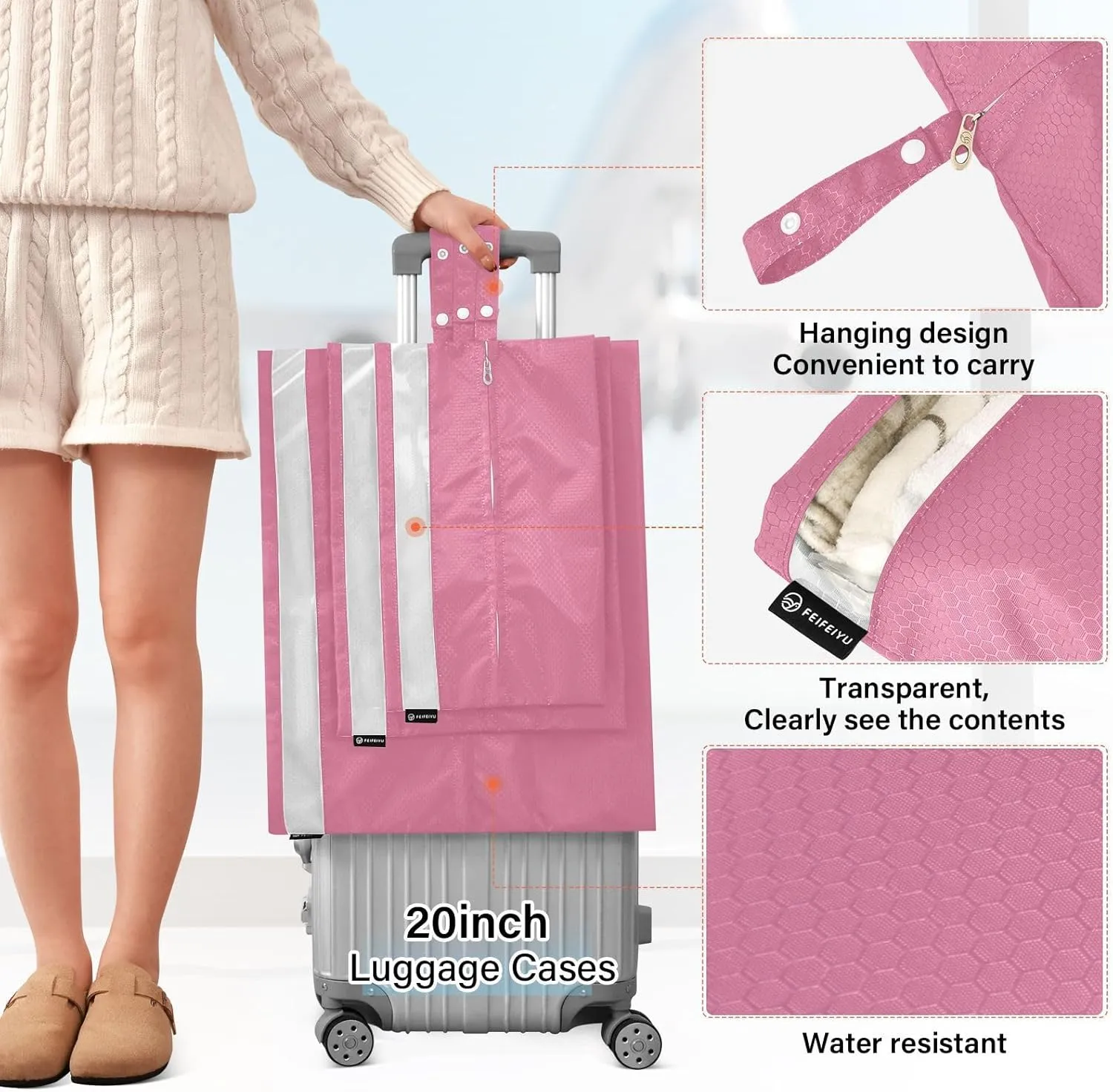 Garment Bag Closet Storage, Luggage Space Saver, Pale Violet Red, Waterproof, 3 Set Travel Packing Cubes For Suitcases, Luggages Management Personnel