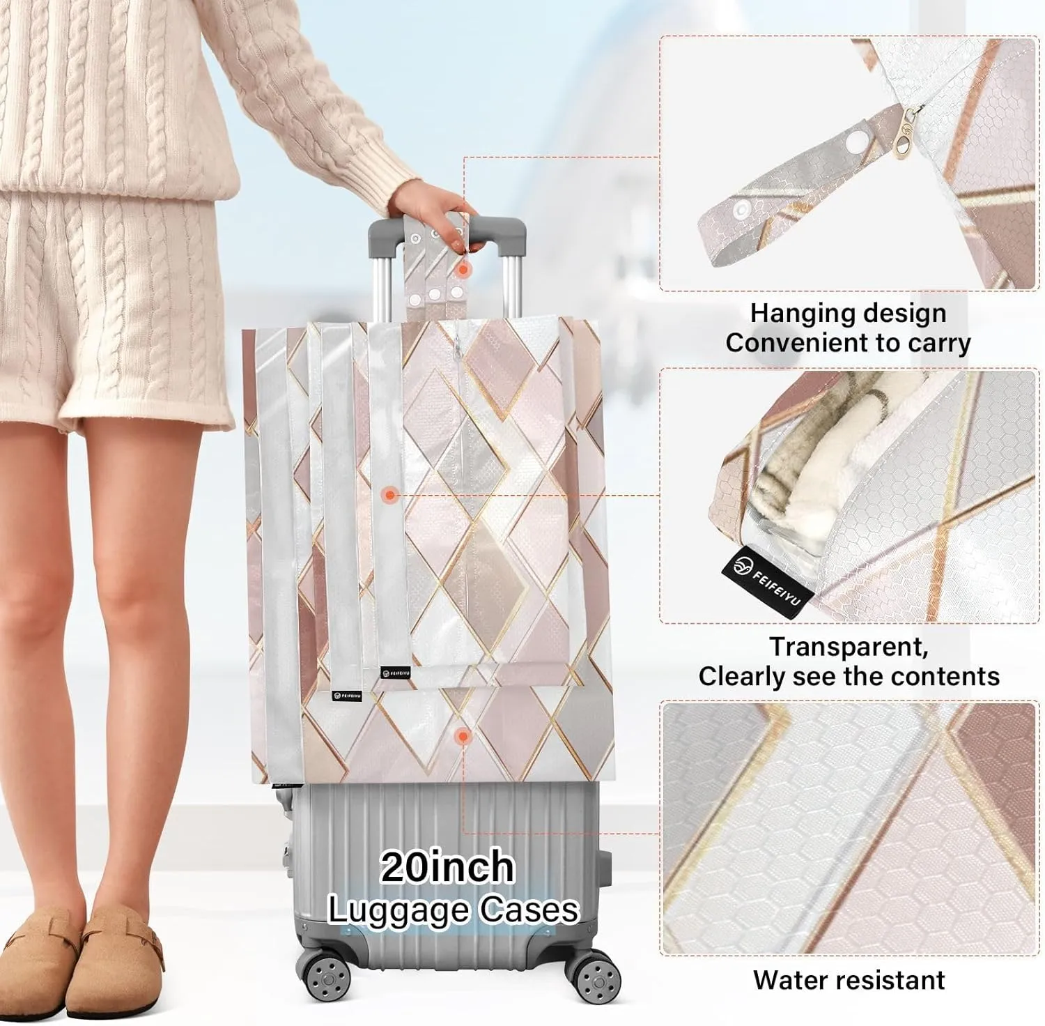 Garment Bag Closet Storage, Luggage Space Saver, Rose Gold White Pokers Symbol, Waterproof, 3 Set Travel Packing Cubes For Suitcases,Organizadores De Maletas Para