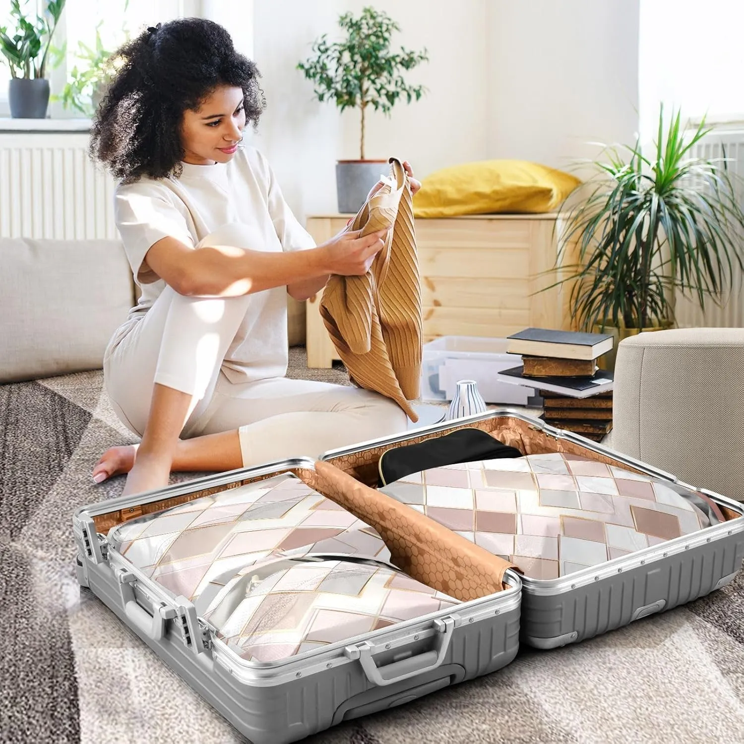 Garment Bag Closet Storage, Luggage Space Saver, Rose Gold White Pokers Symbol, Waterproof, 3 Set Travel Packing Cubes For Suitcases,Organizadores De Maletas Para