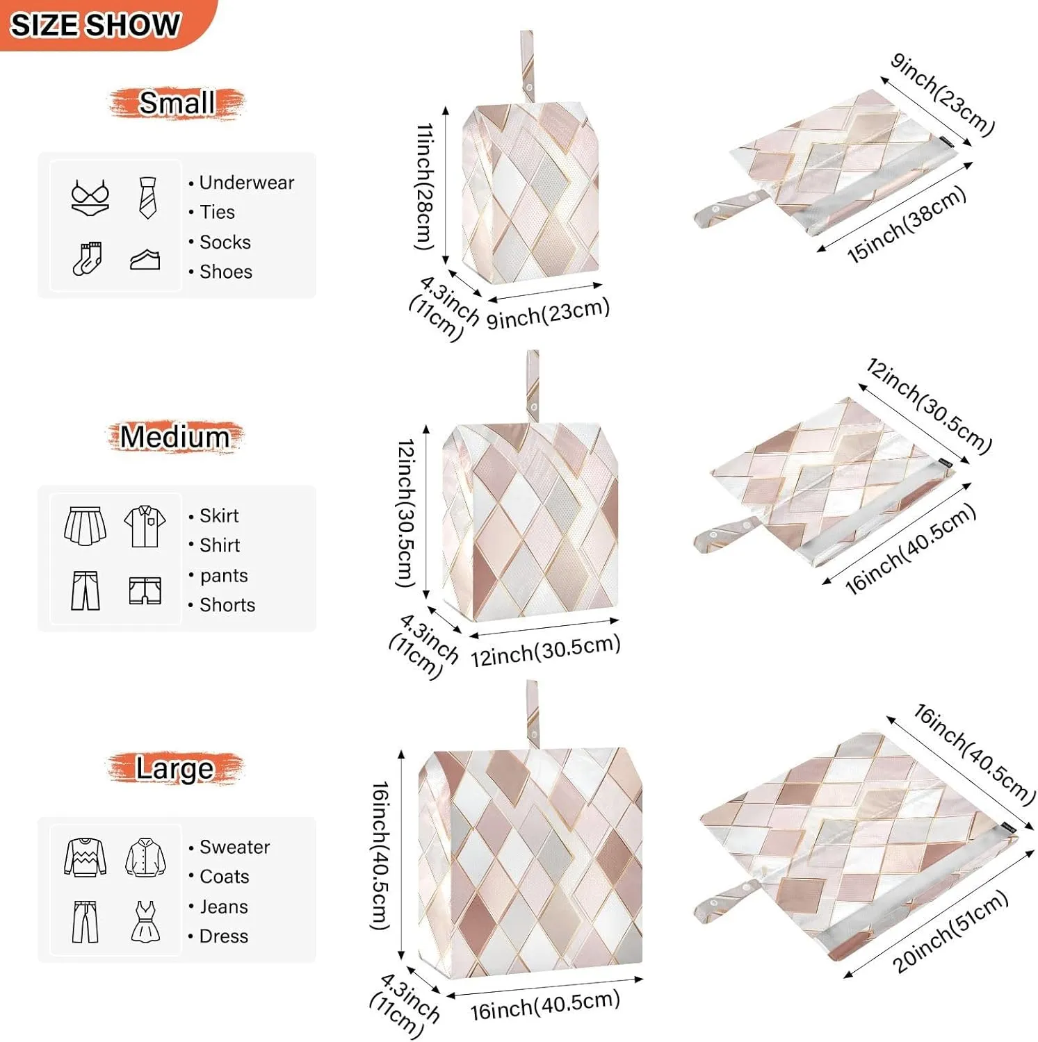 Garment Bag Closet Storage, Luggage Space Saver, Rose Gold White Pokers Symbol, Waterproof, 3 Set Travel Packing Cubes For Suitcases,Organizadores De Maletas Para