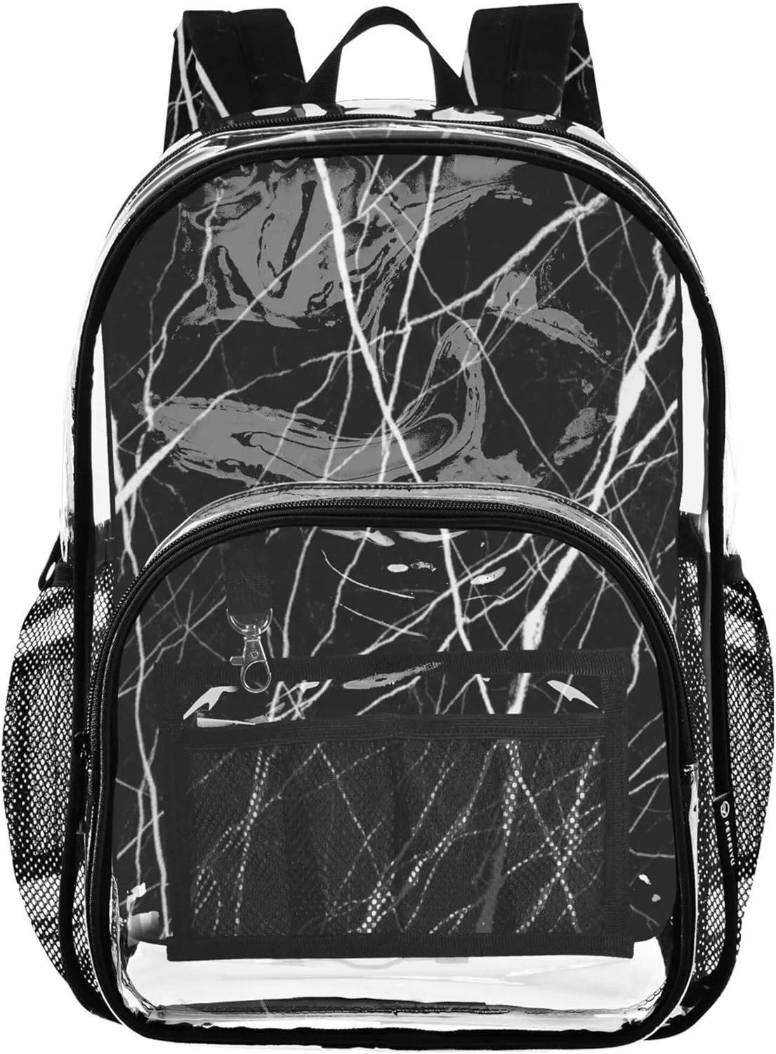 Girls Backpack for Kids Elegant Black Marble White Veins Clear Backpack Women Cute Plastic School Clear Bookbag