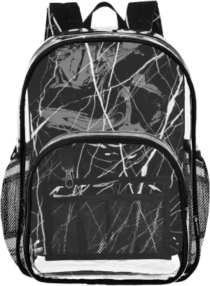 Girls Backpack for Kids Elegant Black Marble White Veins Clear Backpack Women Cute Plastic School Clear Bookbag