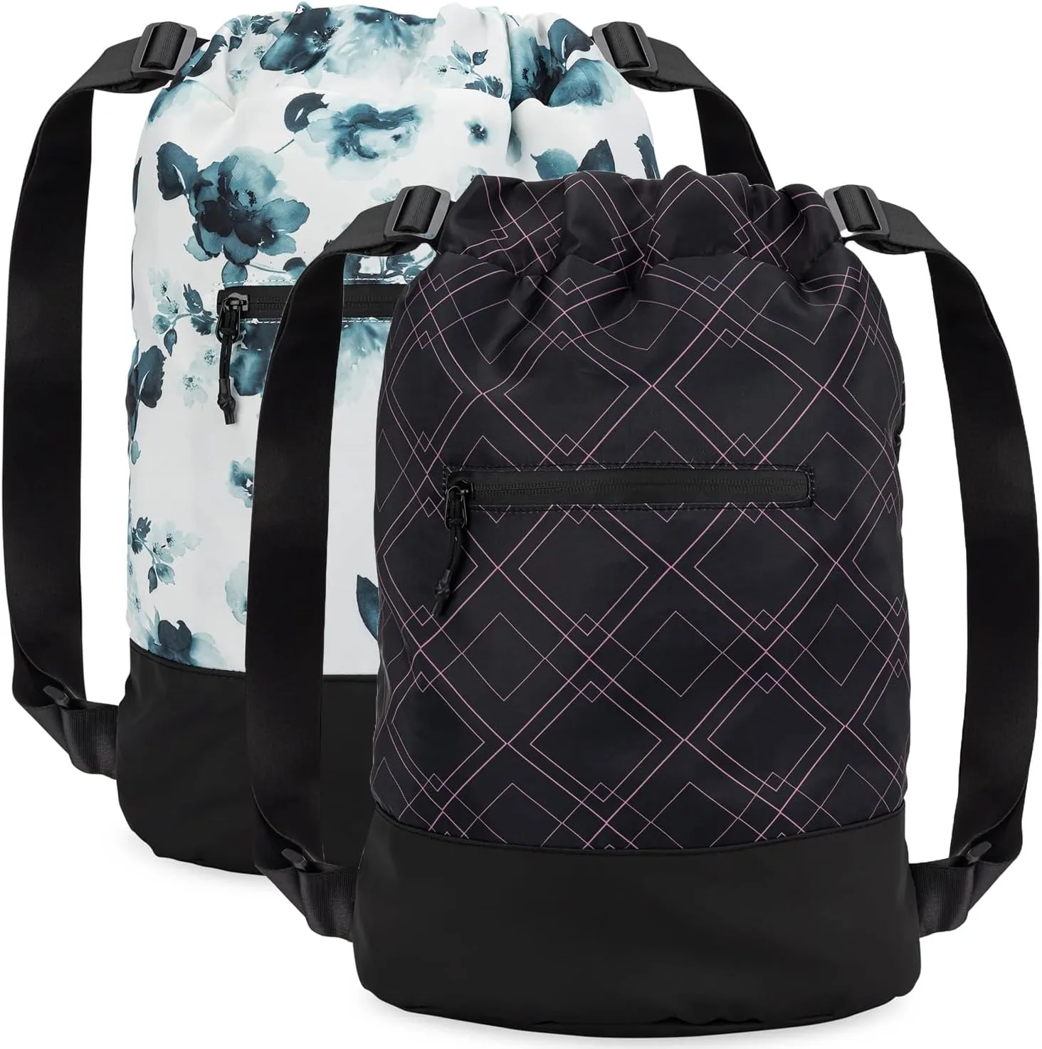 GOMOYO [2-Pack] Flex Cinch Drawstring Gym Bag for Women with Graphic Designs | Durable Lightweight Gym Cinch Bags | Great for Gym Bag, Traveling, and Overnights