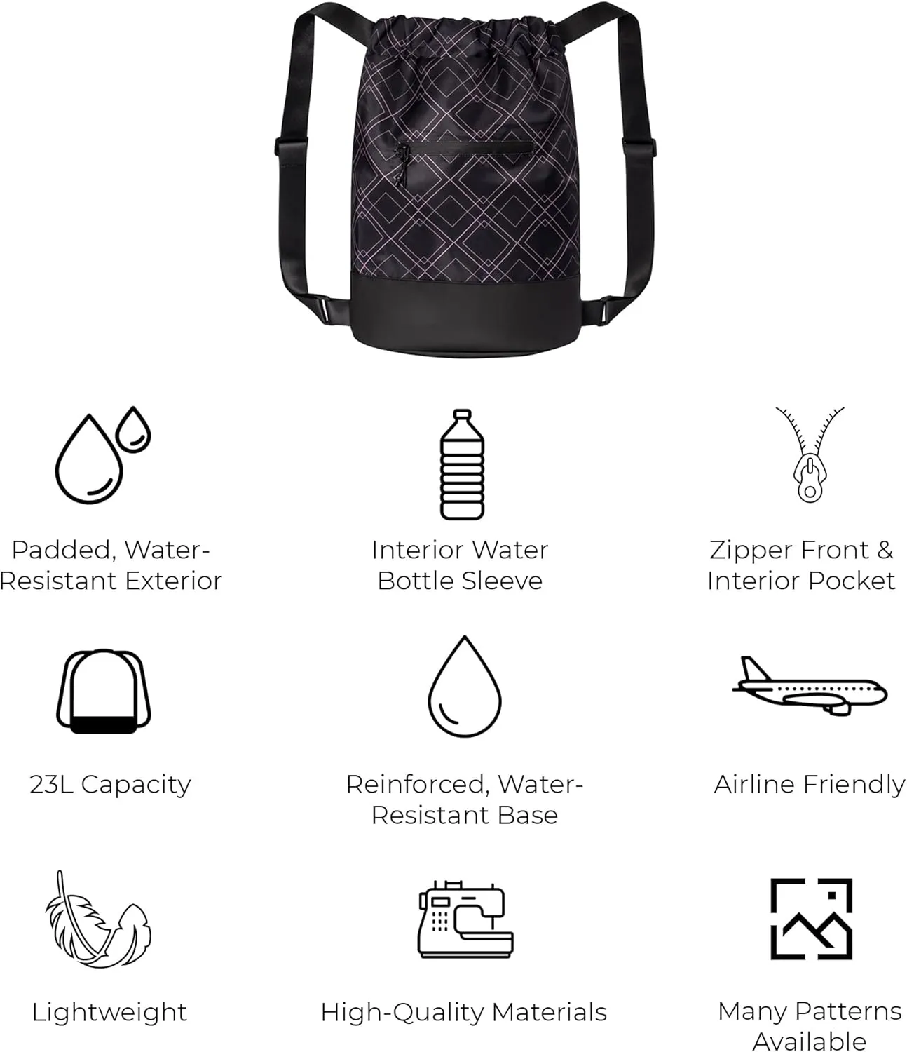 GOMOYO [2-Pack] Flex Cinch Drawstring Gym Bag for Women with Graphic Designs | Durable Lightweight Gym Cinch Bags | Great for Gym Bag, Traveling, and Overnights