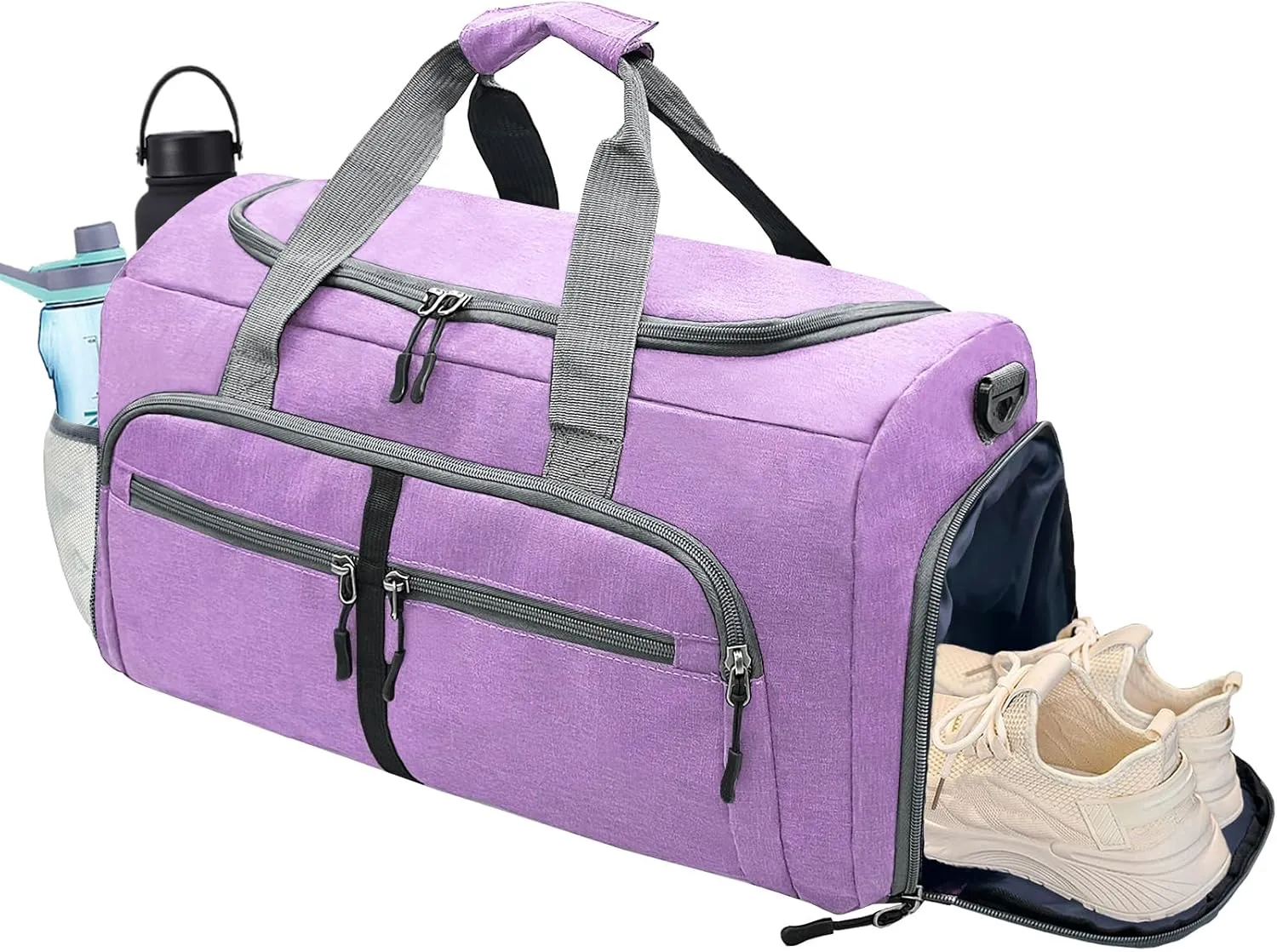 Gym Bag for Men & Women with Shoe & Wet Compartment, 30L Small Duffle Bag for Travel, Sports, Workout, Fitness, Weekender&Overnight(Purple)