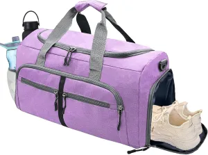 Gym Bag for Men & Women with Shoe & Wet Compartment, 30L Small Duffle Bag for Travel, Sports, Workout, Fitness, Weekender&Overnight(Purple)