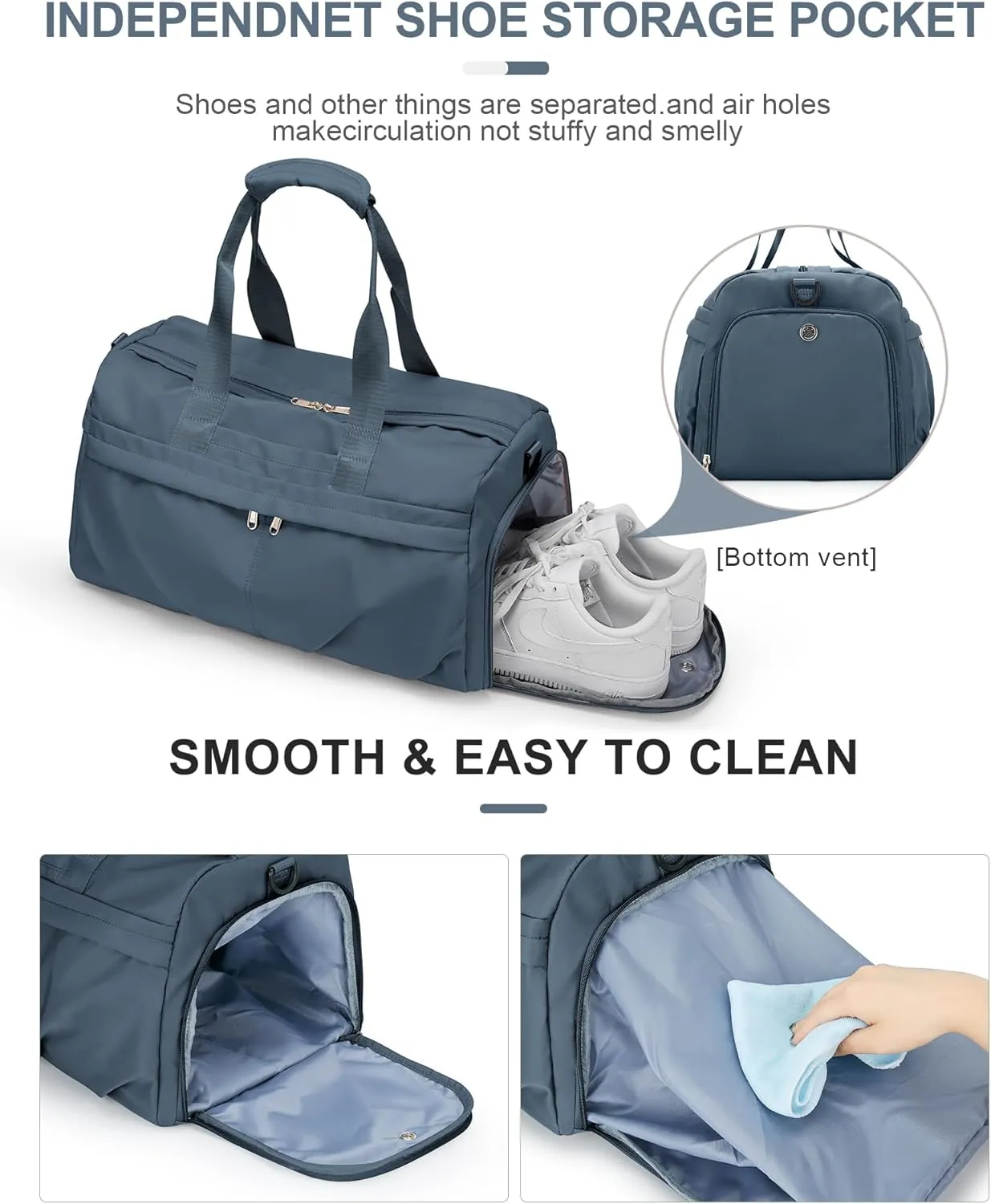 Gym Bag for Women Men with Shoe Compartment, Sport Duffel Bag, Waterproof Travel Weekender Overnight Carry on Bag for Yoga with Trolley Sleeve, Jewel Blue