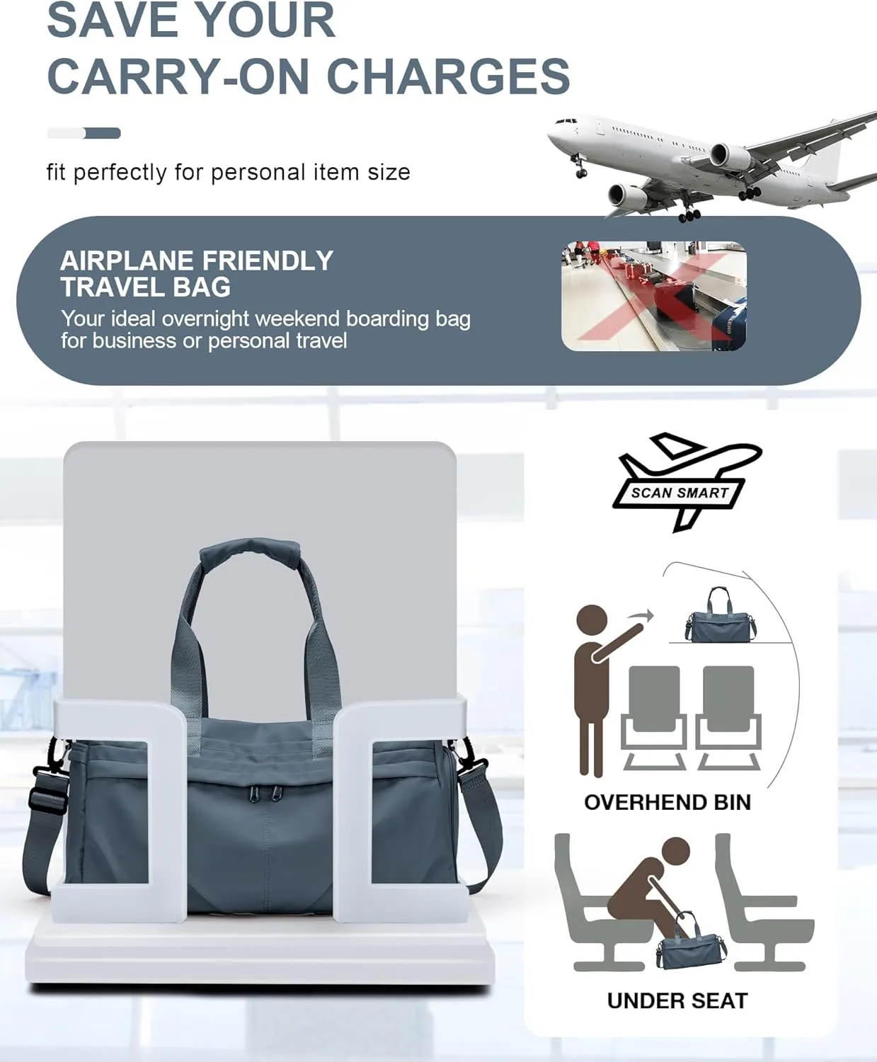 Gym Bag for Women Men with Shoe Compartment, Sport Duffel Bag, Waterproof Travel Weekender Overnight Carry on Bag for Yoga with Trolley Sleeve, Jewel Blue