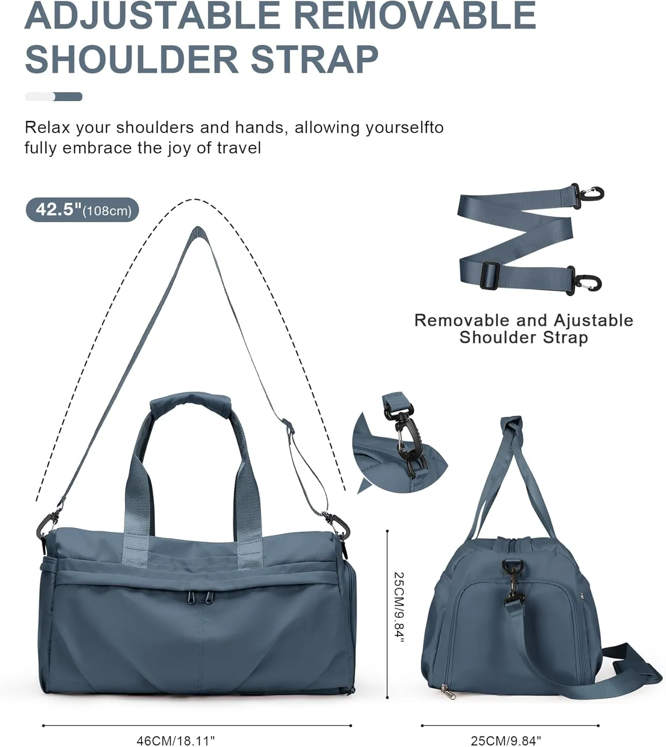 Gym Bag for Women Men with Shoe Compartment, Sport Duffel Bag, Waterproof Travel Weekender Overnight Carry on Bag for Yoga with Trolley Sleeve, Jewel Blue
