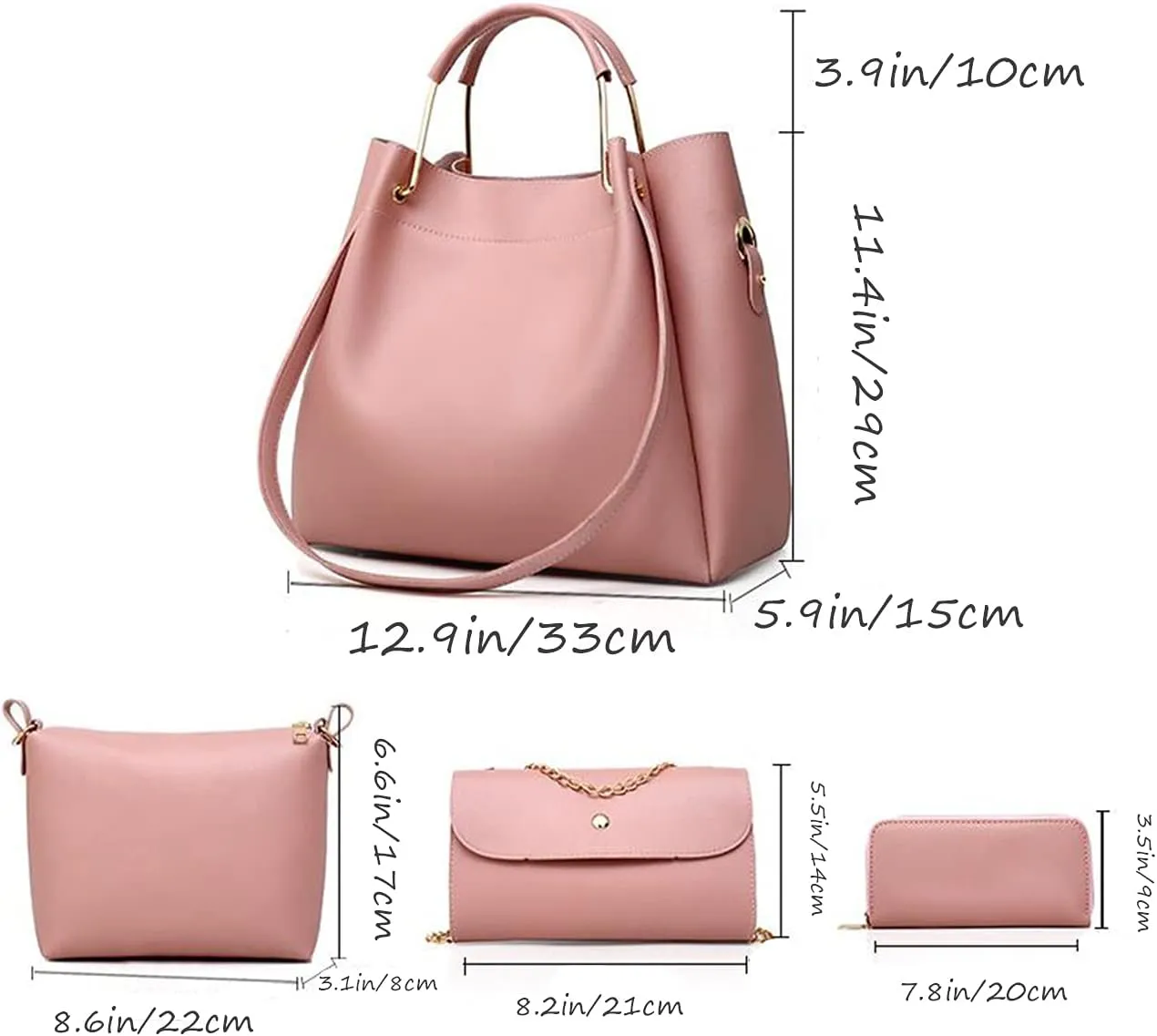 Handbag for Women 4Pcs Set Tote Shoulder Crossbody Bag Satchel Purses Wallet Bucket Bag