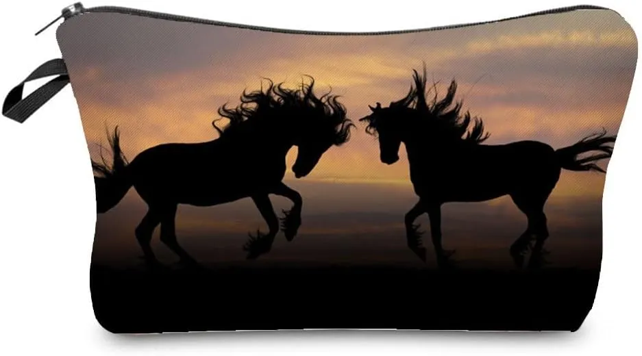 Horse Makeup Bag Cute Small Organizer Bag Travel Toiletry Zipper Pouch Galloping Horse Cosmetic Bag Birthday Present for Horse Lovers Women Friends