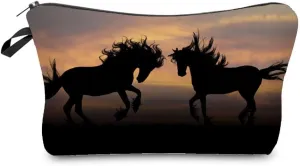 Horse Makeup Bag Cute Small Organizer Bag Travel Toiletry Zipper Pouch Galloping Horse Cosmetic Bag Birthday Present for Horse Lovers Women Friends
