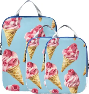 Ice Cream Sweet Compression Packing Cubes for Travel Packing Organizers Backpack 3 Pack Luggage Travel Essentials Carry Must Haves Waterproof Suitcase Storage Bags